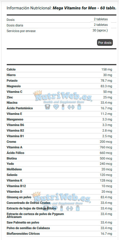 Mega Vitamins for Men (60 tabs) - Nutriweb